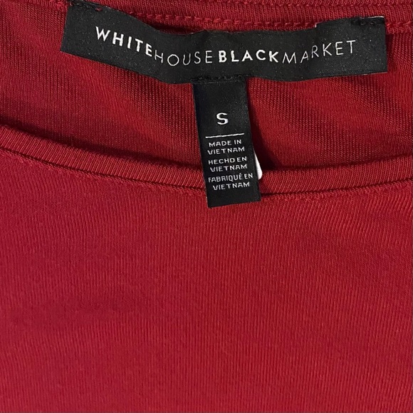 White House Black Market Red Long Sleeve Cold Shoulder Ruched Top Small - Picture 10 of 11